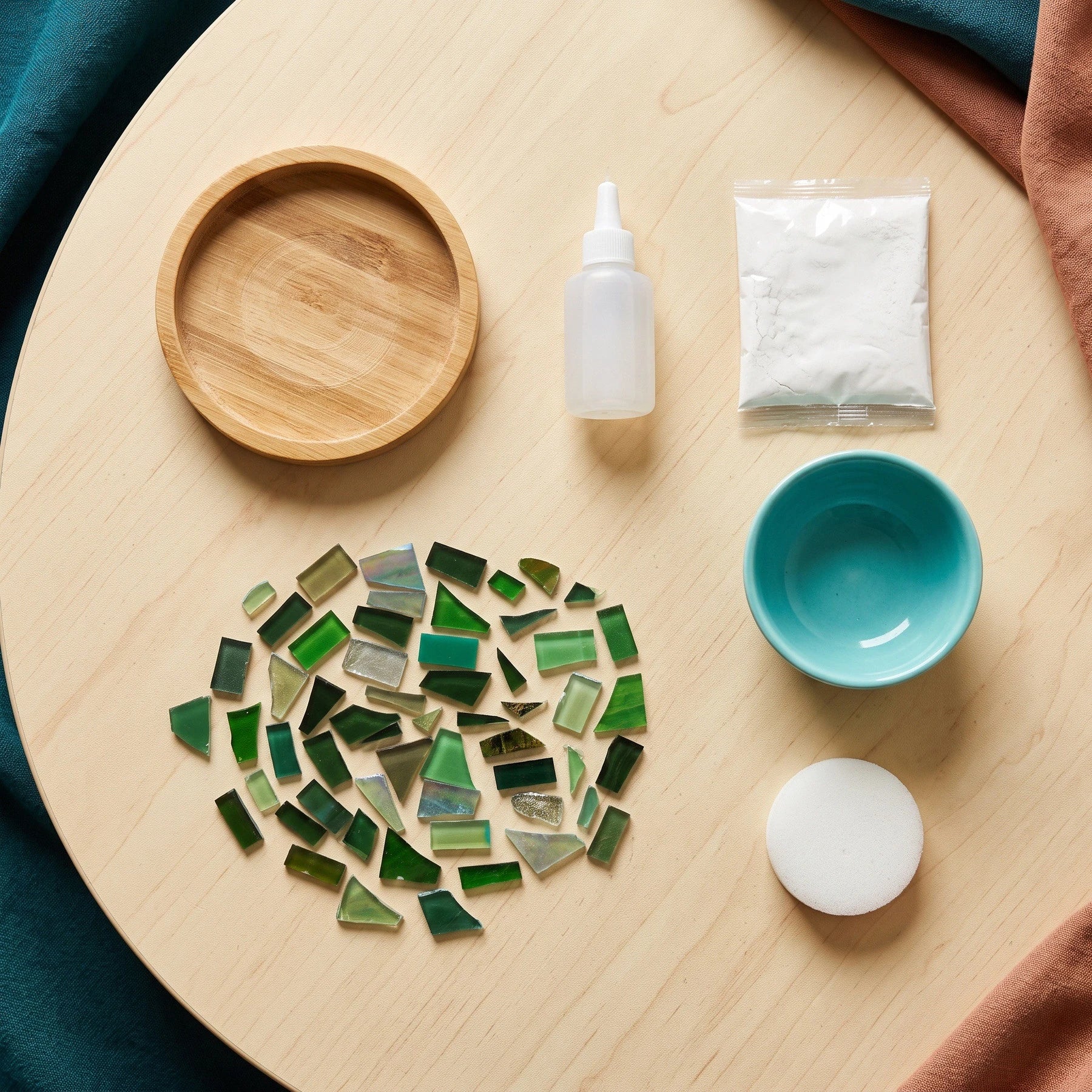 Green glass, bamboo base and kit materials